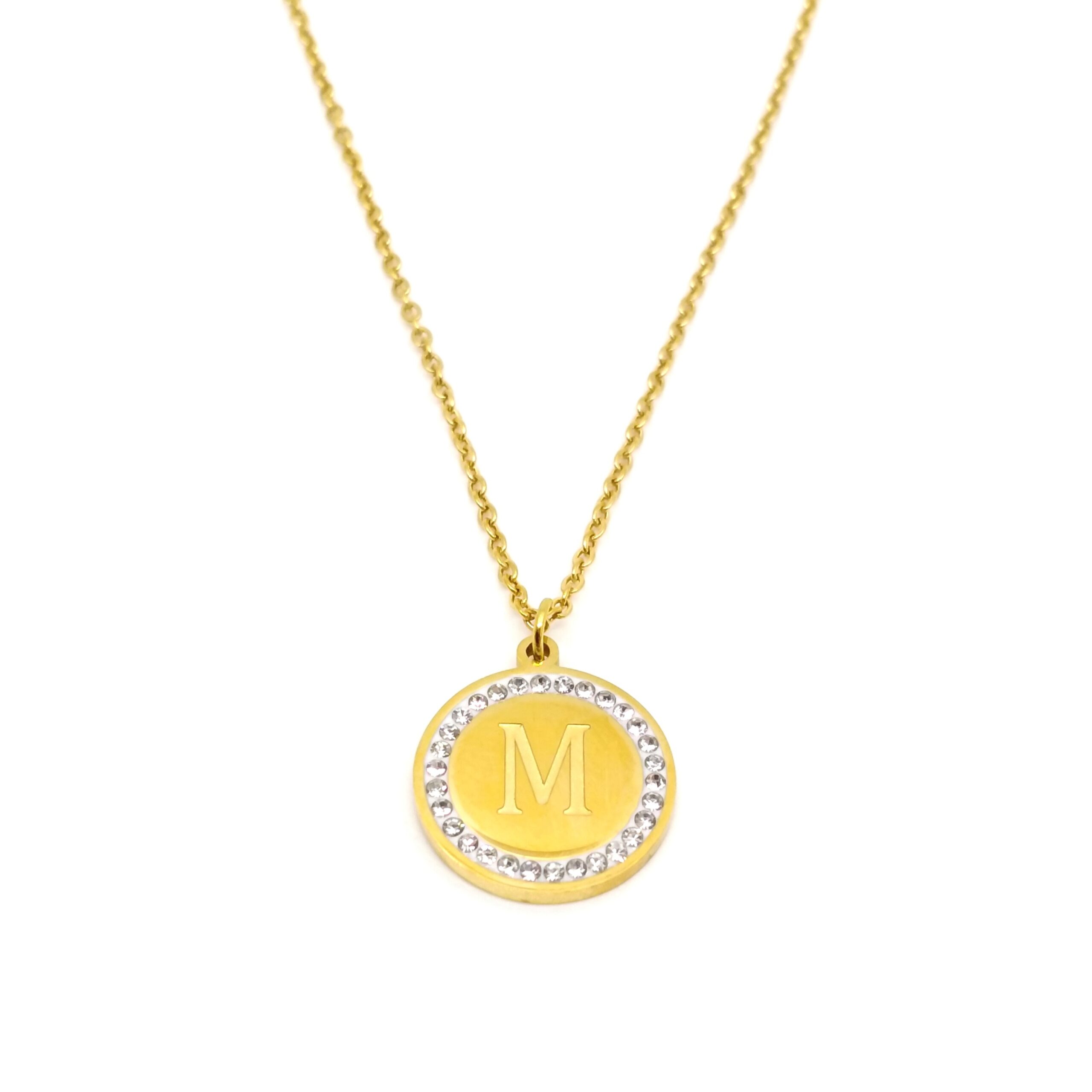Gold Plated round necklace with the symbel "M" in it